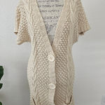 525 America  Cable Knit Cardigan Long Cream Short Sleeve Long Sweater M Photo 0
