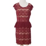 Anthropologie Maeve  Dress Size Extra Small Elsa Peplum Eyelash Wine Sleeveless Photo 2