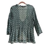 Notations Peasant Babydoll Blouse Y2K Tie Front Geometric Pattern Size 1X Photo 3