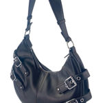 Rita Ora Women's Black Leather Buckle Half Moon Hobo Shoulder Handbag Size OS Photo 0