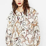 ZARA DOUBLE FRILL Chain Print Blouse Long Sleeve Top Womens Size S Wrinkle Free Photo 0