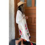 Lovestitch  Granada Caftan Women's One Size White Floral Embroidered‎ 100% Cotton Photo 14