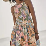 Free People  Sz medium Deserted Island Mini Dress Rainforest Floral Tie Rope Photo 0