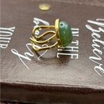 Handmade Green Jade Stainless Steel Adjustable Ring Bohemian Photo 5