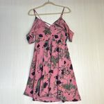 Mi ami Dress Womens Sz L Pink Floral Cold Shoulder‎ Ruffle Mini Faux Wrap Boho Size L Photo 5
