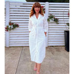 ZARA White Eyelet Embroidered Maxi Dress Large Belted Resort Coastal Vacation Photo 1