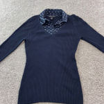 INC International Concepts L Petite 2Fer Navy Blue Polka Dot Collar Ribbed Knit Size undefined Photo 0