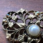 Boutique Pearl and Rhinestone Floral Brooch Pin Gold Tone Photo 1
