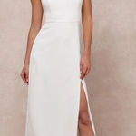 Lulus NWT  Your Sweetie White Tie-Strap Column Maxi Dress Wedding Gala Bride Sz M Photo 0
