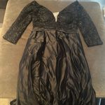 Women’s Black Satin 3/4 Sleeve Sparkly Sheer Bodice Formal Dress LegSlit Size 12 Photo 9
