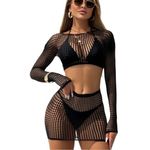 2 Pcs Set Women Black Hollow Out Mesh Lingerie Photo 0