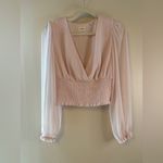 Wilfred Aritzia Wistful V Neck Sheer Long Balloon Sleeve Smocked Top Pink Medium Photo 7