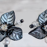 Vintage Clip On Earrings Whimsical Dark Flower Leaf Design Photo 0