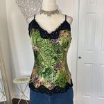 Baby Phat Early 2000's Green Black Satin Lace Trimmed Cami Camisole Top M Photo 1