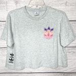 Adidas  Heather Gray Cropped T-Shirt with Colorful Logo Size Large Photo 2