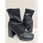 Wild Pair  Chunky Heel Platform Booties Black Size 9.5 Sock Like Fit Block Heel Photo 3