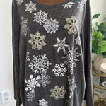 2X‎ Womens Christmas Gray Long Sleeve Snowflake Holiday Winter Christmas Top Size XXL Photo 0