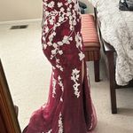 Hebeos Burgundy And White Flower Prom Dress Photo 3