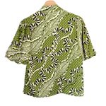 THML NWT Green Palm Print Top Faux Leather Trim Puff Sleeve Blouse Size XS Photo 3