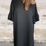 Emery Rose Black Ruffle Sleeve Shift Dress Round Neck & Leopard Scarf XL New Photo 0