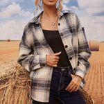 ✨ Plaid Print Button Up Curved Hem Overcoat✨ Black Size M Photo 1