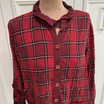 Habitat ‎ Women's Button Up Shirt Size Medium Red Scotch Tartan Plaid Boho Artsy Photo 1