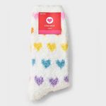 NWT Rainbow Hearts Cozy Crew Socks White Photo 1