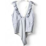 H&M  Women’s‎ 2XL One-Piece Swimsuit Blue White Stripe Ruffle Strap Coastal Chic Photo 1