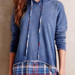 Cloth & Stone NEW Anthropologie  Chambray Plaid Hoodie Size Small Photo 0