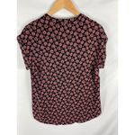 Pleione NWT  Black Pink Floral Pattern V Neck Blouse Size Medium Photo 2