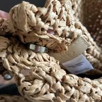 NWOT BTB Los Angeles Woven Straw Sand Lisbeth Pearl Tote Tan Photo 6