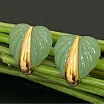 Unsigned Unique Vintage Molded Leaf Lucite Faux Jade Gold Photo 0