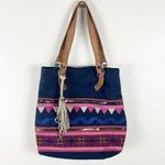 Fossil Jesse Navy Aztec Print Sequin Embellishments Canvas Shoulder Tote… Photo 0