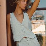 Skatie  Beau Blue Striped Button-Up Vest size Medium Photo 0