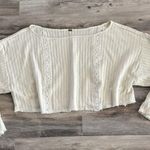 Free People Cream Knit Crochet Lace Crop Top Women’s XL Boho Long Sleeve Photo 0