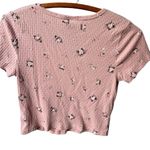 Wild Fable  L Juniors' Pink Floral Henley Cropped Top Photo 1