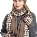 Womens Winter Beanie Hat Scarf and Gloves Set Skull Cap Neck Scarves Touchscreen Gloves for Men with Fleece Lined Photo 0