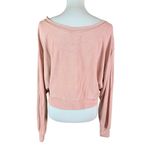Lulus  XS Pink Cropped Sweatshirt Distressed Hem Long Sleeve Lounge Casual Cozy‎ Photo 2