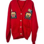 Vintage Hand Made | L | V Neck Angel Quilt Detail Patchwork Cardigan Sweater Red Size L Photo 0