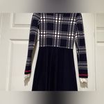1901  Plaid Bodice Long Sleeve Preppy Sweater Dress Navy Blue Size Small Photo 2