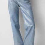 Pull & Bear NWT  Straight Fit Metallic Jeans in Blue/Silver. Size US 10 Photo 3