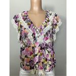 French Connection New.  orchid floral lace ruffle top. Small. Retails $128 Photo 4