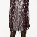 ZARA NWT Festive Burgundy Fringed Sequin Dress Photo 2