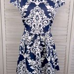 B Darlin  Fit & Flare Dress Navy/White Medallion Print Sheer Back-9/10 Photo 0