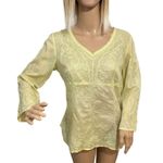 Ann Taylor Blouse Women’s Sz 6 Light Yellow Embroidered Top Semi Sheer V Neck Photo 1