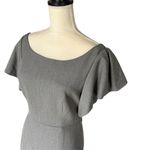 Milly  Women's Gray Flutter Sleeve Wool Sheath Dress Size 6 Office Midi Length Photo 1