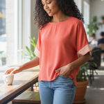 Vince Camuto NWT  High Low Coral Button Back Blouse Size Medium Photo 0