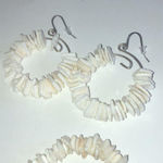 Puka Shell Vintage Necklace Bracelet & Pierced Earrings Set White Photo 3