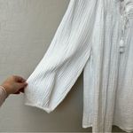 BeachLunchLounge  100% cotton white gauzy summer beach tunic top, long sleeve,M/L Photo 10