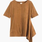 Chico's Faux-Suede Angled Top Brown 2 EUC Photo 3